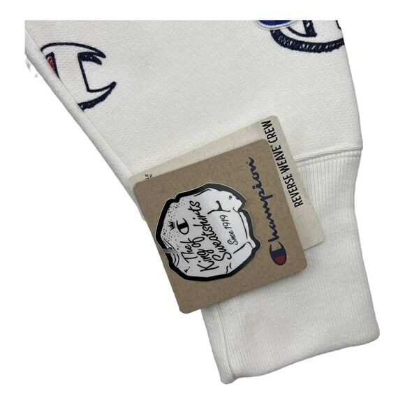 New Champion Men US XS White Sweatshirt Long Sleeve Crew Neck Logo Pullover  - Picture 4 of 8